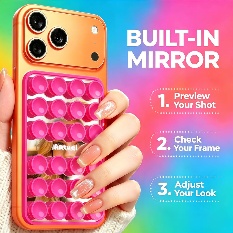 Anteel Mirror - OG Silicone Suction Cup Phone Adhesive Mount with Built-in Mirror - Hands-Free Sticky Phone Holder - Strong Suction Grip for Selfies and Videos - 2.4" x 3.8" (ChalkPink) ChalkPink