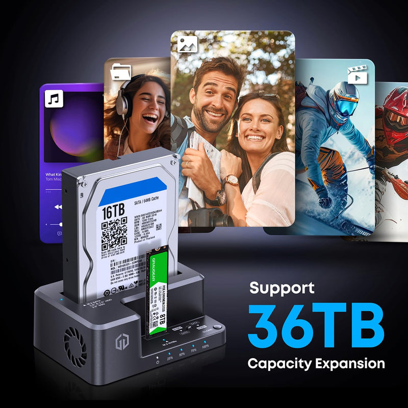 GRAUGEAR M.2 NVMe & SATA HDD Hard Drive Docking Station, USB-C 10Gbps NVMe Reader, SATA to NVMe M.2 Cloner, 3.5/2.5 inch SATA SSD Enclosure Clone Station, Dual Bay Offline Clone