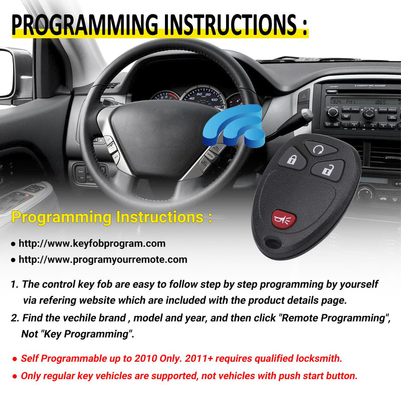 Key Fob Keyless Entry Remote Compatible with Chevrolet Silverado Traverse Avalanche, GMC Sierra, Pontiac Torrent, Saturn Outlook Vue 2007-2017, Replacement for OUC60270, OUC60221 (Pack of 2)