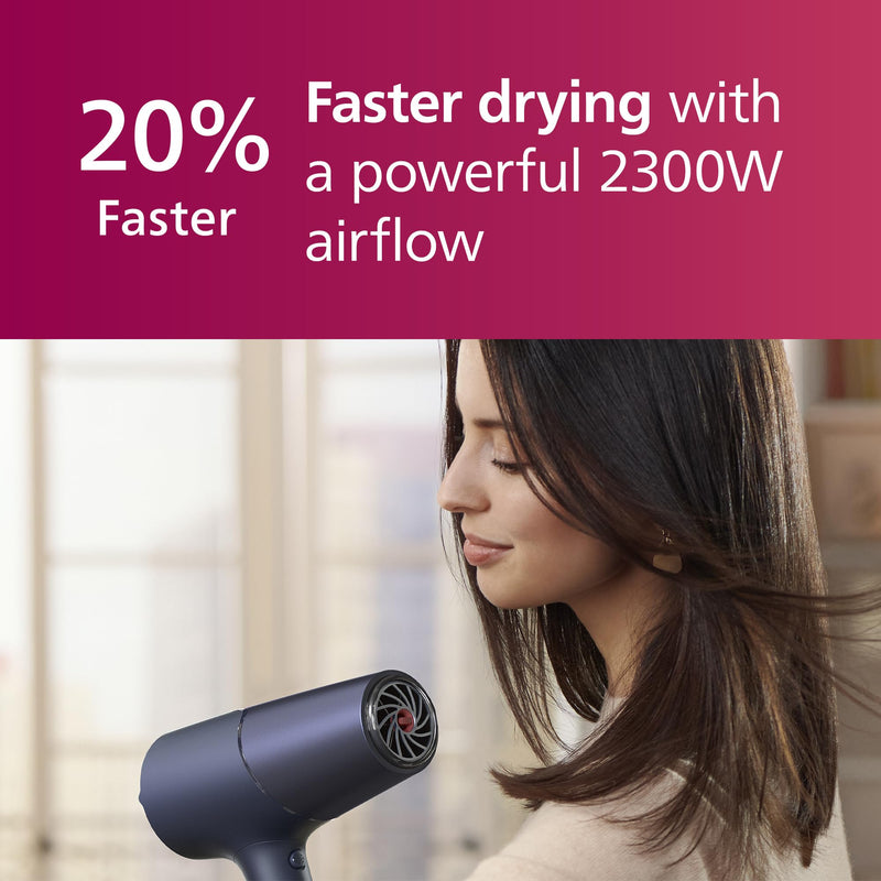 Philips Hair Dryer 5000 Series, ThermoShield Technology, Ionic, with Nozzle and Hair Diffuser, 2300W, Model BHD510/03