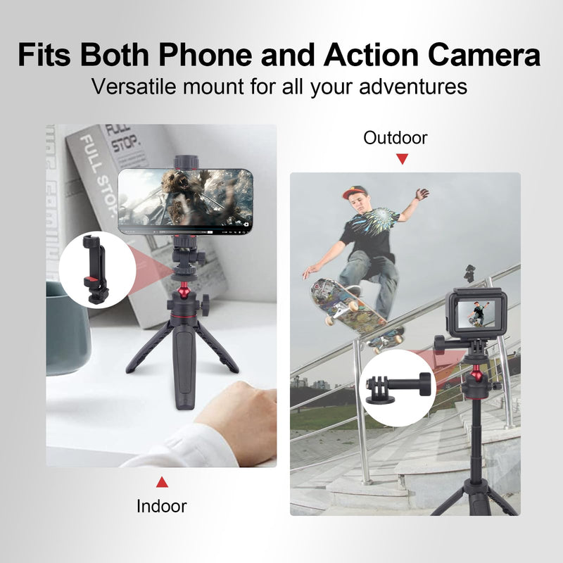 Extendable Mini Tripod Selfie Stick Kits, Vlogging Tripod Camera Handheld with 360° Ball Head/Cold Shoe/3-Section Adjustment, Desktop Camera Stand for Phone/DSLR Action Cams (SY028)