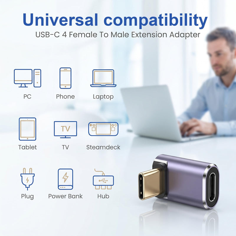 4 Style USB C Right Angle Adapter, 90 Degree Male to Female Adapter | Right Angle USB C Adapter Usbc 90 Degree Adapter 40gbps Type C Adapter Extender for Phone Pad Computers (Purple)