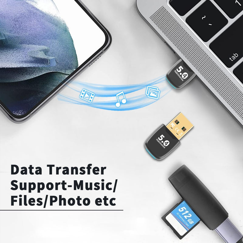 Upgraded Bluetooth 5.4 USB Adapter for PC Laptop, Wireless Dongle for Windows 11 10 8.1 7 Linux Desktop Computer, Plug n Play Bluetooth Headset Speaker Keyboard Mice Printer Controller