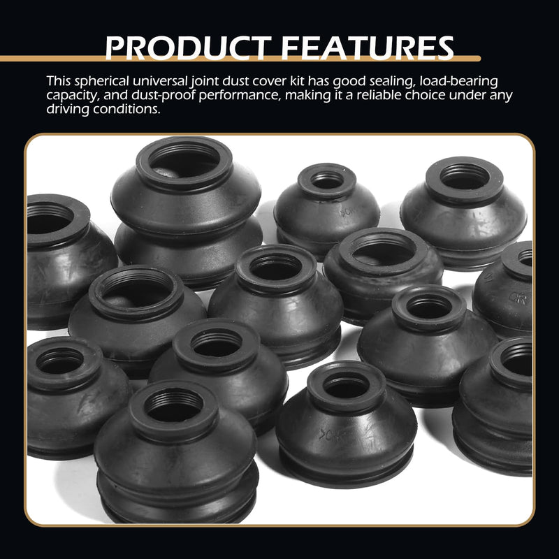 14PCS Tie Rod Boot, Tie Rod End Boot, Rubber Dust Cap Tie Rod End Kit, Ball Joint Boot Replacement Suitable to Most Vehicle (Black)