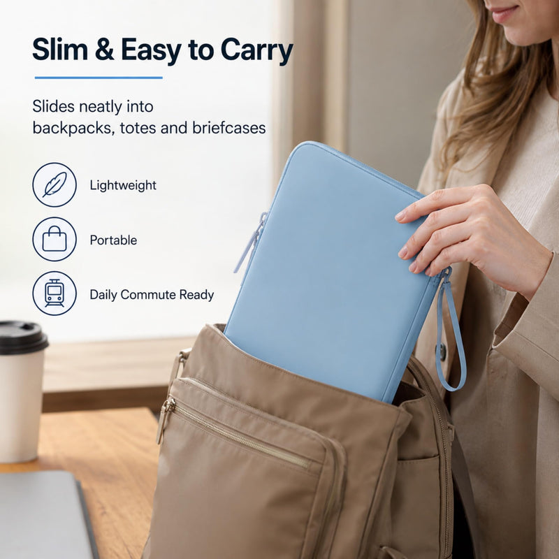 Tablet Bag PU Leather, 11 Inch Sleek Minimalist Tablet Sleeve Case, Portable Durable Protective Tablet Carrying Pouch for Business, Travel & Daily Commute Blue