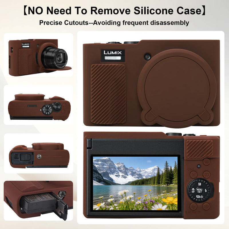 Elonbo Camera Case for Panasonic LUMIX ZS/ TZ99 Point and Shoot Camera, Panasonic LUMIX ZS/ TZ99 Digital Camera Hard Carrying Case + Soft Silicone Cover with Removable Lens Cover, Coffee color
