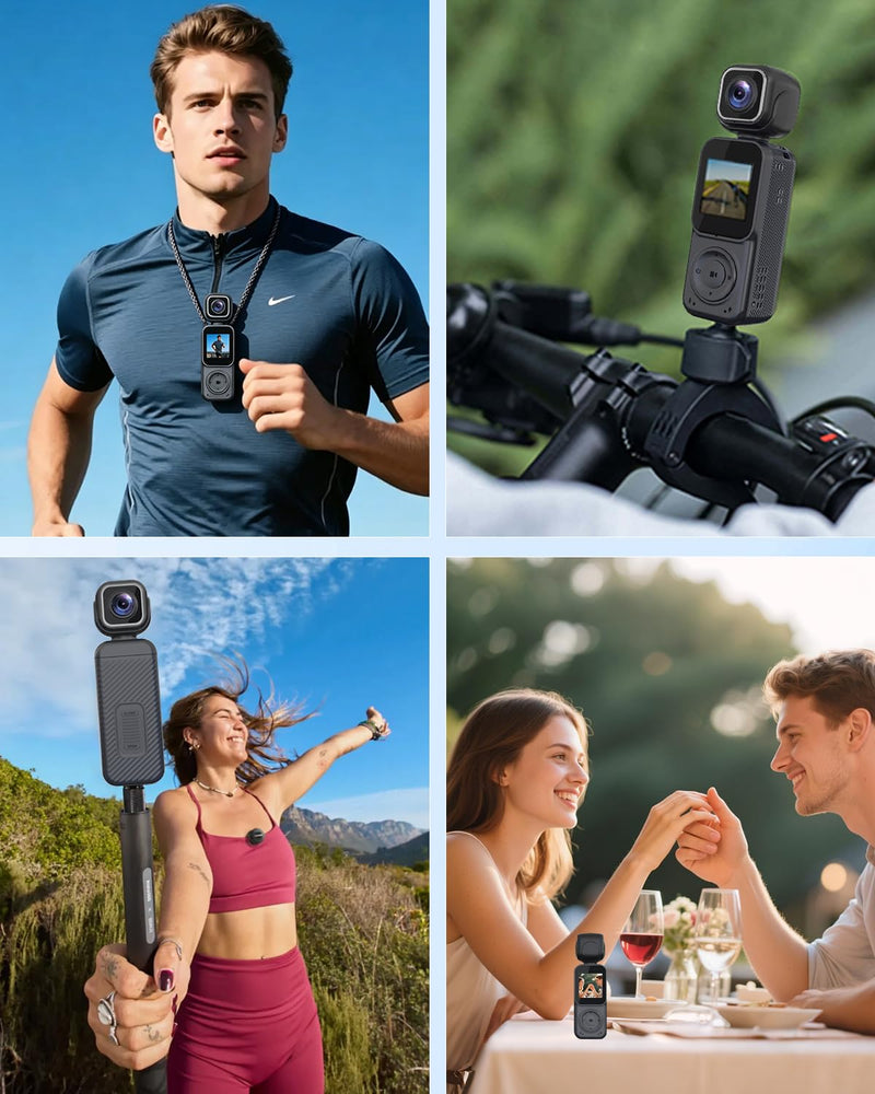 4K Vlogging Camera Pocket Action Cameras with Dual-Lens Mini Body Cam | Audio & Video Recording POV Handheld Camera wtih 32GB Card for Travel, Blogging, Daily Recording