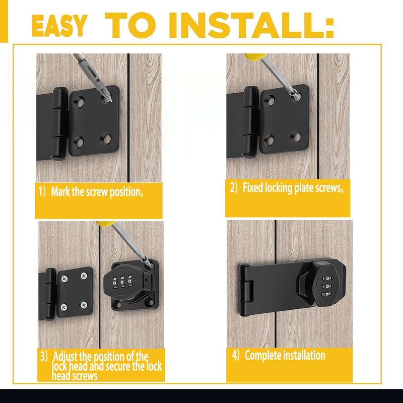 VIDYSUFYR Password Rotary Hasp Locks, 2 Pack Door Security Slide Latch Lock,Black Digit Combination Lock for Small Doors, Cabinets, Barn Door, Bathroom, Outdoor, Garage, Garden 4 Inch Black