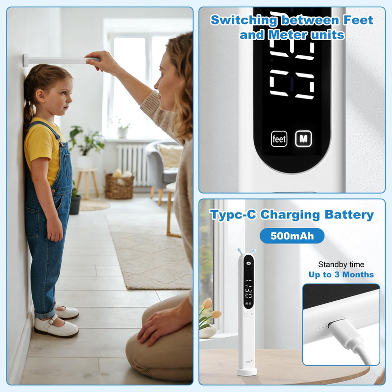 Portable Height Measurement Tool for Kids and Adults with 3-Second Quick Measurement(240cm/94.5in), Handheld Cordless Infrared Height Measurement for Wall with Two Measurement Units(Feet/M)