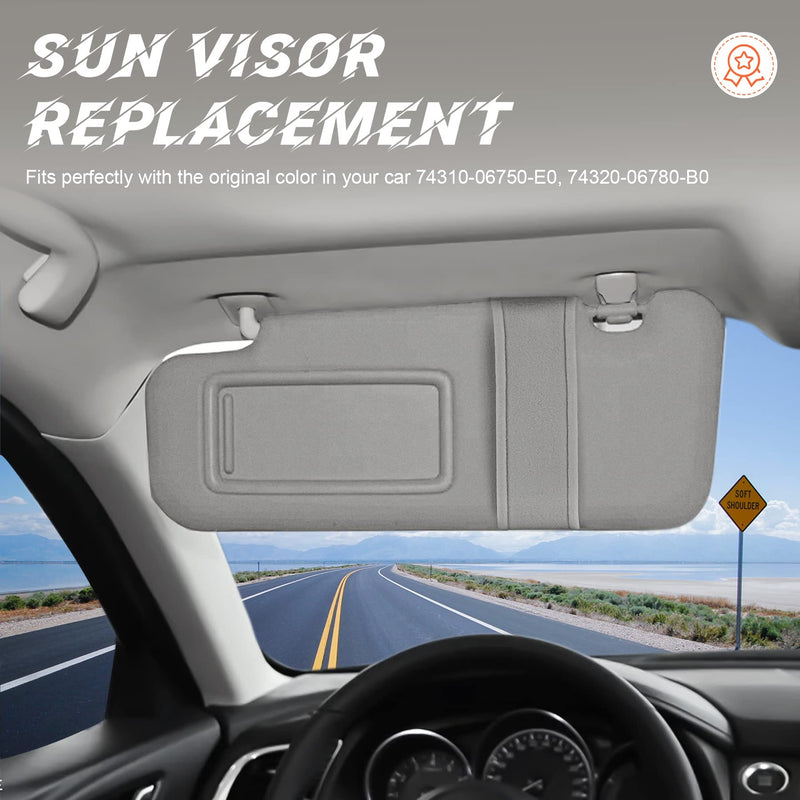Gray Driver Left Side Sun Visor Replacement Compatible with 2007 2008 2009 2010 2011 Toyota Camry without Sunroof Replace 74320-06780-B0, 74320-33B81-B0
