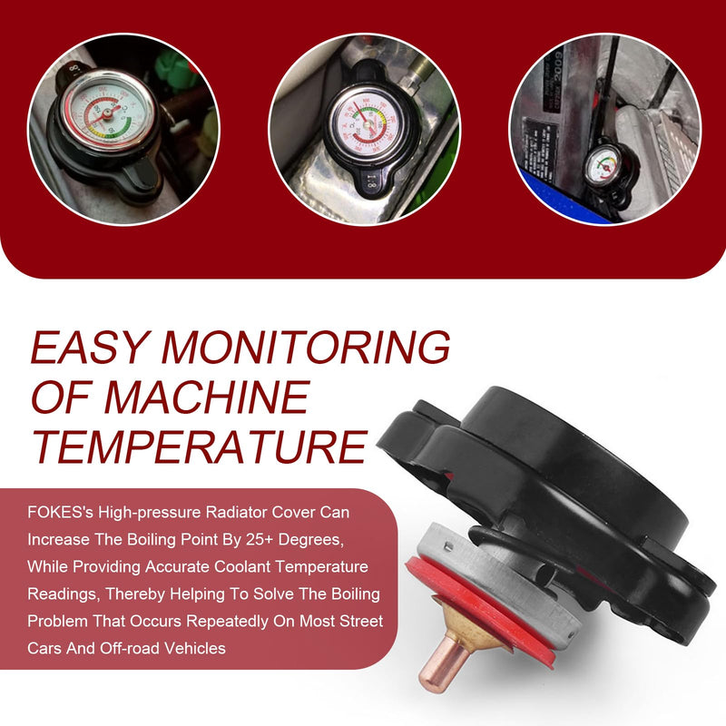 Radiator Cover, Radiator Cap with Temperature Gauge, 1.8 Bar High Pressure Radiator Cap, Fit for Honda, Kawasaki, Suzuki, Yamaha, KTM and More Motorcycle ATV Models (Black #1 PC)