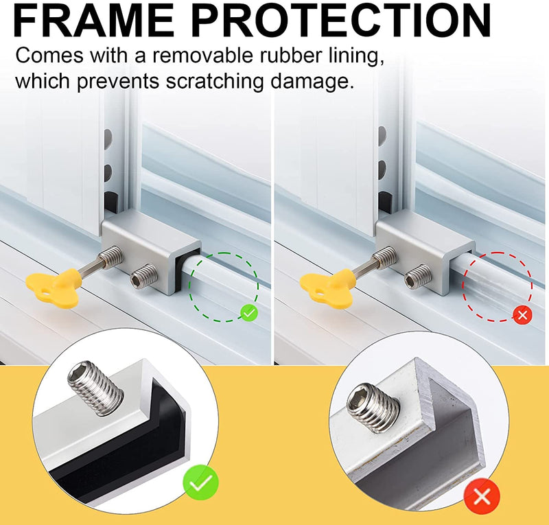 Window Locks, 8 Sets Sliding Security Window Lock with Key for Vertical & Horizontal Sliding Windows & Sliding Doors, Adjustable Window Locks Security Window Stoppers for Patio Bedroom Home and Office Silver 8 Sets