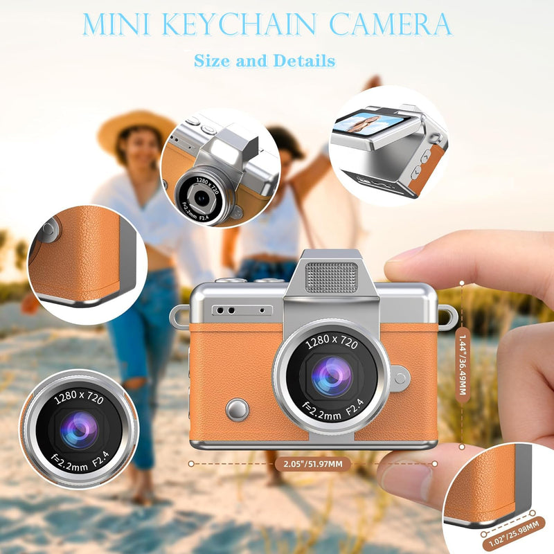 Keychain Camera with Flip Screen Series,1080P HD Multiple Shooting Recording Modes, Portable Digital Camera with 16GB SD Card for Travel, Party. Ideal Pendant Gift Black
