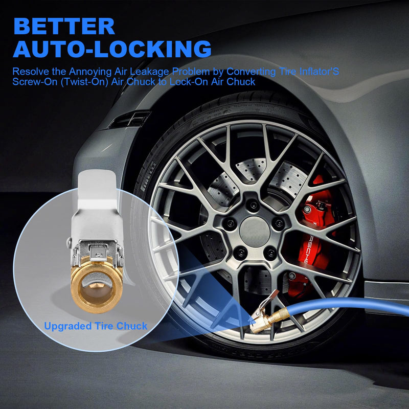 Suaika Brass Tire Inflation Hose Adapter, Locking Tire Air Chuck, Threaded Twist Connection Converts to Locking, No Leak Air Compressor Pump Clamps On Tire Chuck with Tire Valve Tire Nozzle 2pcs