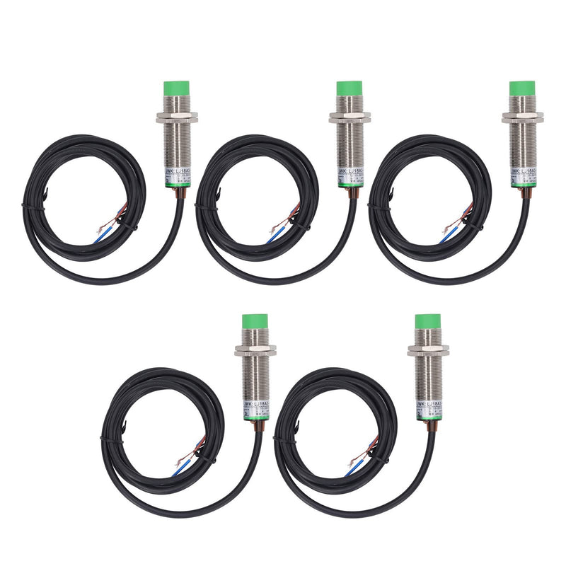 Inductive Proximity Sensor, 10-36VDC, 2 Wire Normally Open, 8mm Detection, IP65, 5 Pack