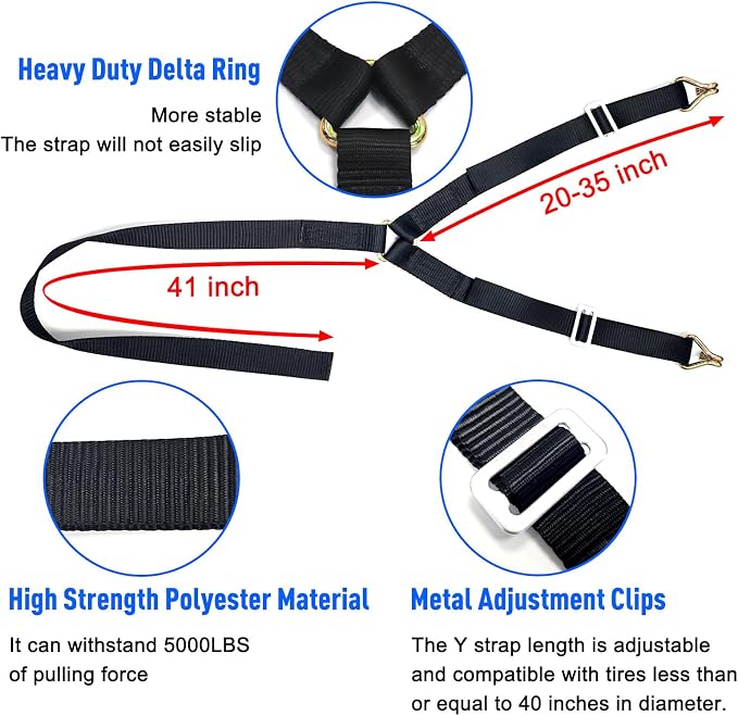  [AUSTRALIA] - Y Strap for Spare Tire - Heavy Duty Spare Tire Strap for UTV, Offroad Accessories & Roof Rack, 3 Way Ratchet Strap Tie Down- 1.6" Wide, Can Secure Up to 40" Tire by Straight Jacket Crew (Black) Black