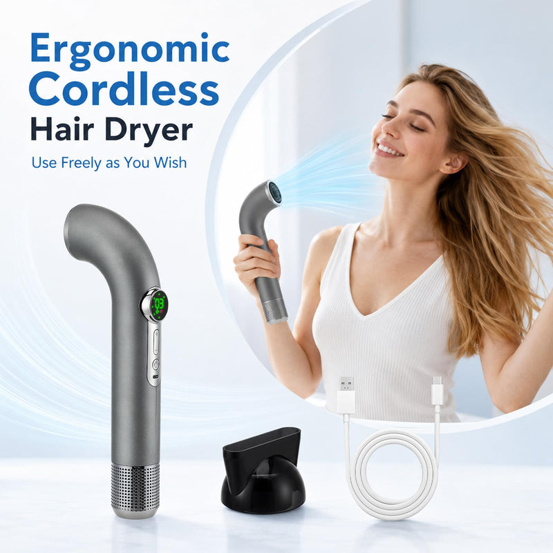 Cordless Hair Dryer, Rechargeable Hair Dryers Portable, 15600mAh Battery Operated, 300W Wireless Hairdryer, 4 Speed & 3 Temp Settings, USB Blow Dryer, 11,0000 RPM Speed, for Travel, Camping