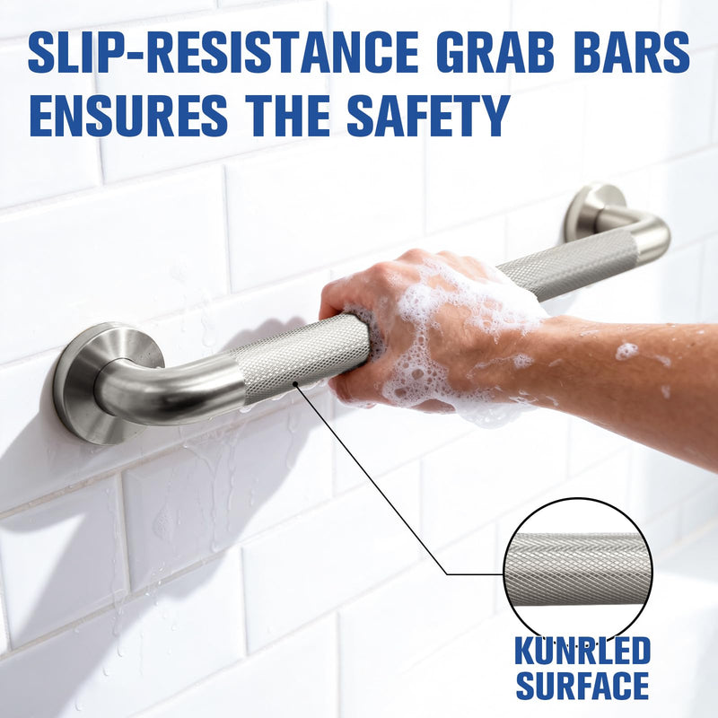 24 Inch Shower Grab Bar for Seniors,1.25'' Diameter 304 Stainless Steel Heavy Duty Anti-Slip Bathroom Safety Handicap Grab Bar for Shower, Bathtub & Toilet Support, Wall Mounted, Supports 500lbs Brushed Nickel 1 Pack 24" L x 1-1/4" D