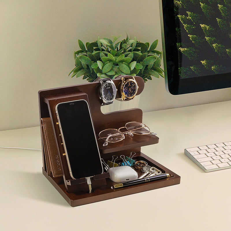 Personalized Wood Phone Docking Station for Husband Boyfriend - I Love You Everyday - Key Holder Wallet Stand Watch Organizer Men Gift Anniversary Birthday Christmas Nightstand Male Travel Gadgets For Husband/Boyfriend