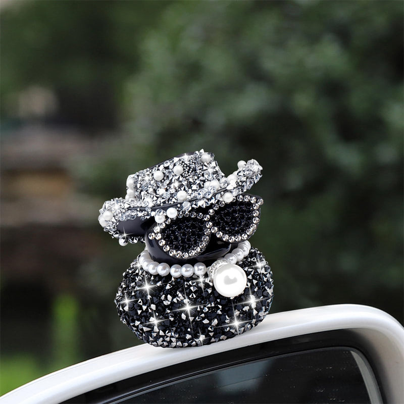 wonuu Black Diamond Rubber Duck Car Ornaments Funny Office Gifts Dashboard Decorations for Cool Car Accessories with Black