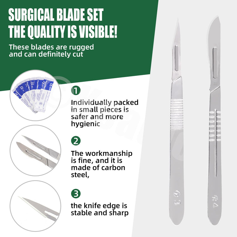 Keadic 44Pcs 2 Style Scalpel Blades Handle with #10#11#15#22 Surgical Sterile Blades, High Carbon Steel Laboratory Blade-Lab Knives for Practicing Cutting, Sculpting, Callus Removal #10 #11 #15 #22