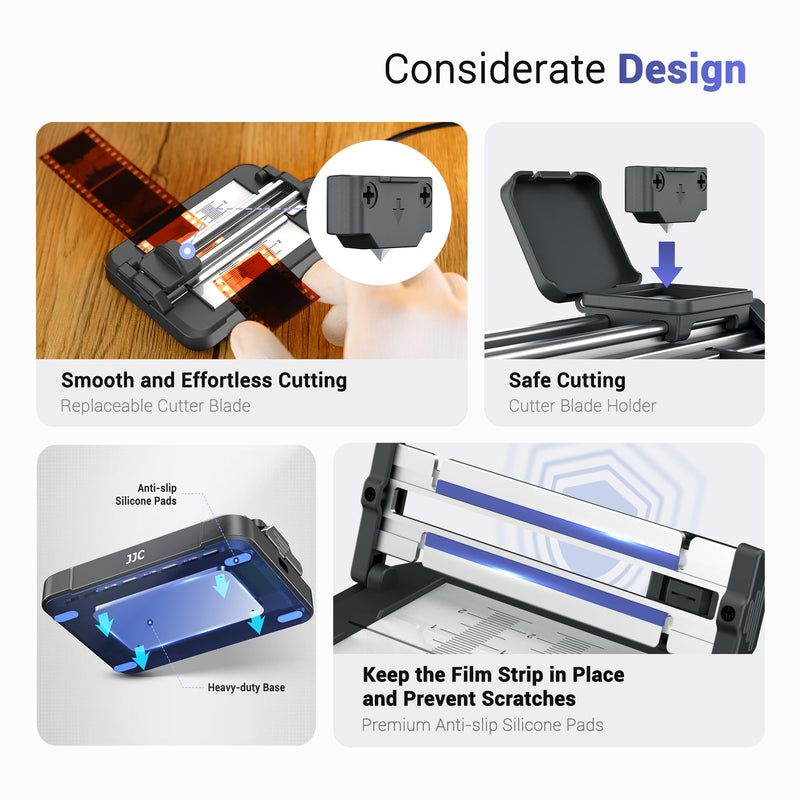 JJC Negative Slide Film Cutter for 35mm 120 Format Strips for Clean Cutting | Negative Cutter with 11-Level Brightness LED Backlight, USB-C Charging, Precision Marks to Assist with Cutting, Iron Base