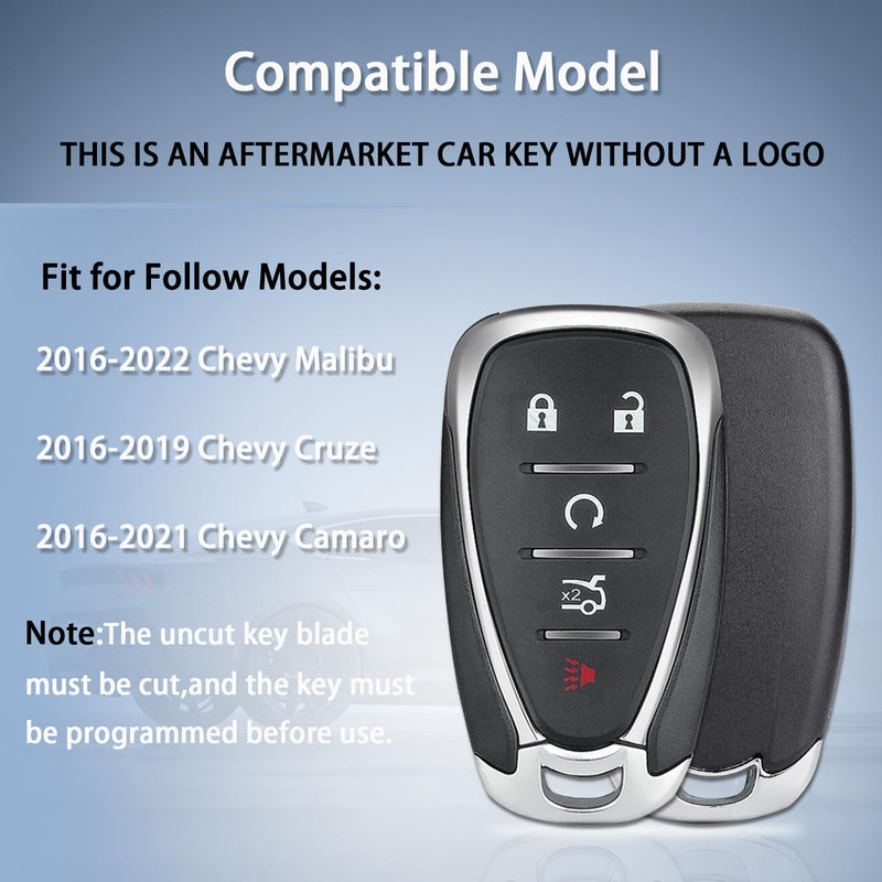 Key Fob Fit for 2016-2022 Chevy Malibu, 2016-2019 Cruze, 2016-2021 Camaro | HYQ4EA 433MHz Replacemt Key Fob 5 Button w/ Trunk Remote Start Replaces 13508769 13529662 13590048 13589533 13584497 46E Chip