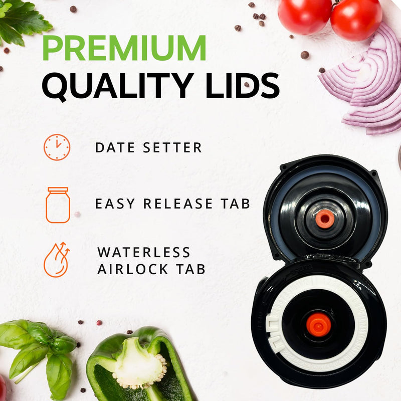 Home Fermentation Kit With 4 Wide Mouth Fermenting Lids With Airlocks, Oxygen Extraction Pump, Ideal For Sauerkraut, Kimchi, Pickles & Fermented Vegetable black