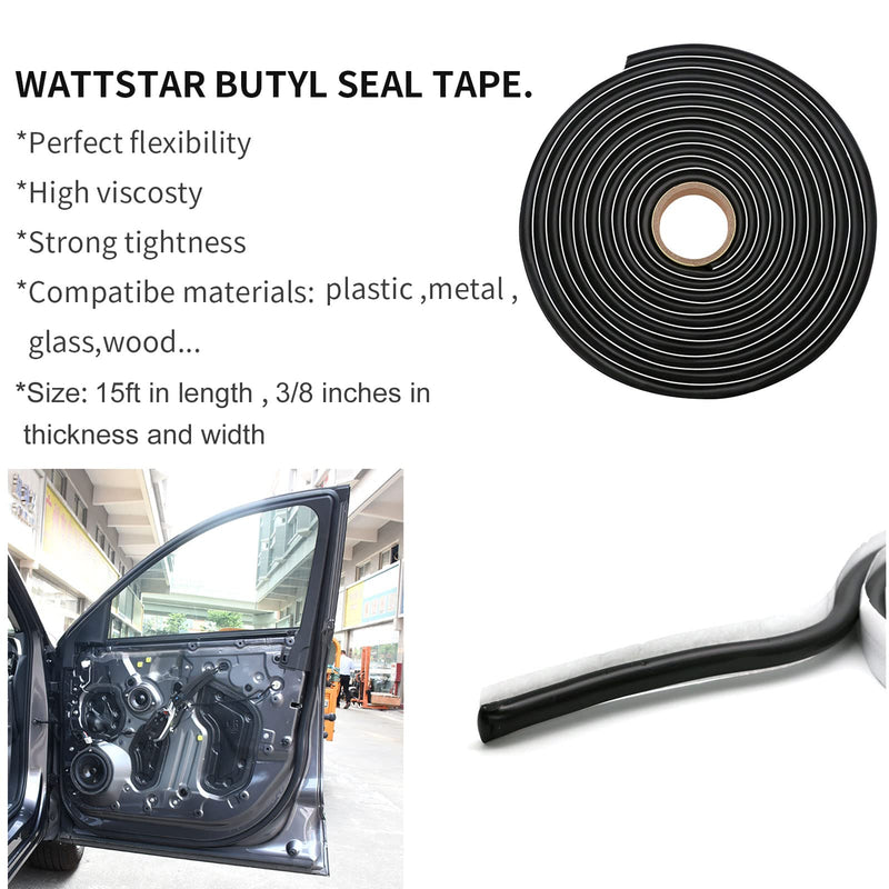 wattstar Black Butyl Tape, 3/8'' x 15ft Headlight Sealant, Black RV Sealant Tape for Car/RV Headlamps, Taillights, Windshields, Windows and Doors, 1PC 1 pc