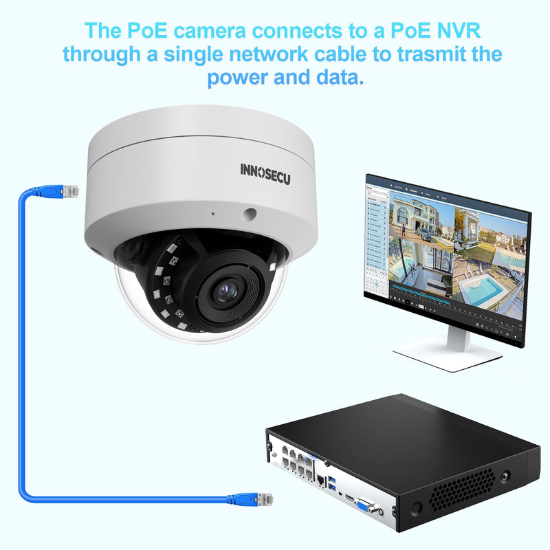 AI 8MP PoE Camera, Vandal-Proof Dome IP Security Camera Outdoor, Human and Vehicle Detection, Night Vision 100ft, 2.8mm Lens Wide Angle 110°, Built-in Mic, No PT Supported. IND8BR54A (White) 8MP WHITE