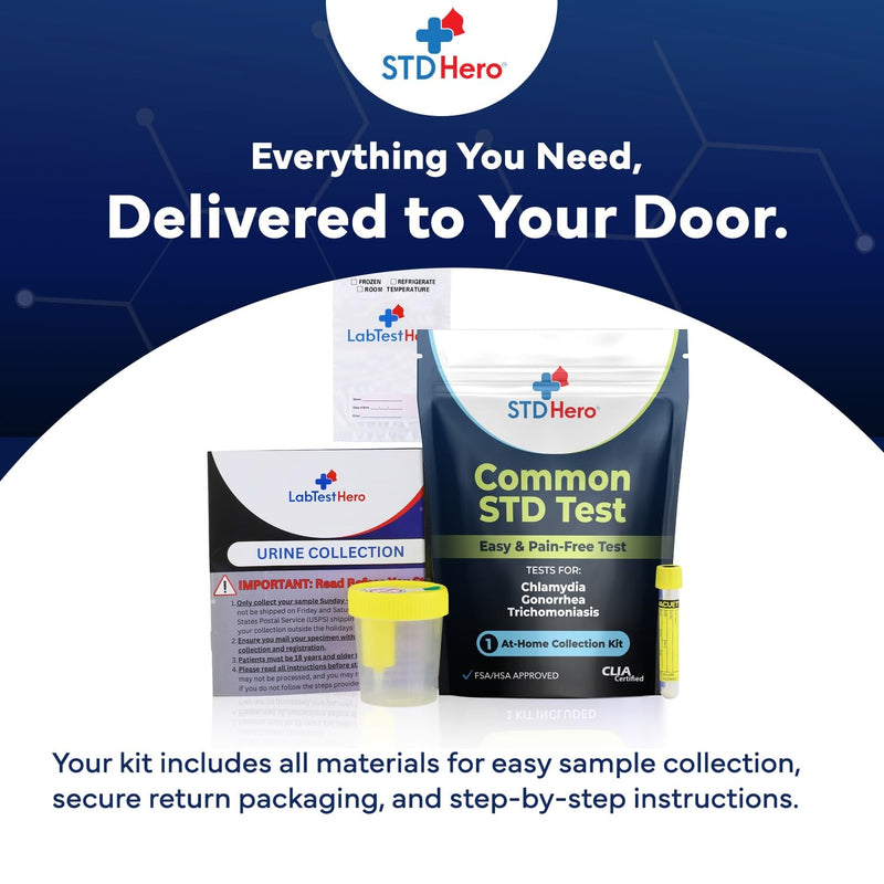 STD Hero At-Home Common STD Test Kit for Women and Men - Test for the Top Four STD's - Includes MGen - Private At-Home Collection - Simple, Discreet, Easy-to-Use with Fast Online Results