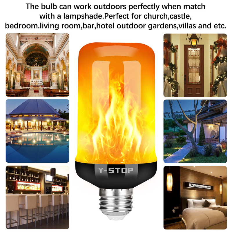 Y- STOP Upgraded Flame Light Bulbs, 4 Modes Flickering Light Bulb with Upside Down Effect, E26 Base Flame Bulb for Halloween Lights, Christmas Decorations Outdoor Indoor, Party Decor (4 Pack) Black-4 Pack