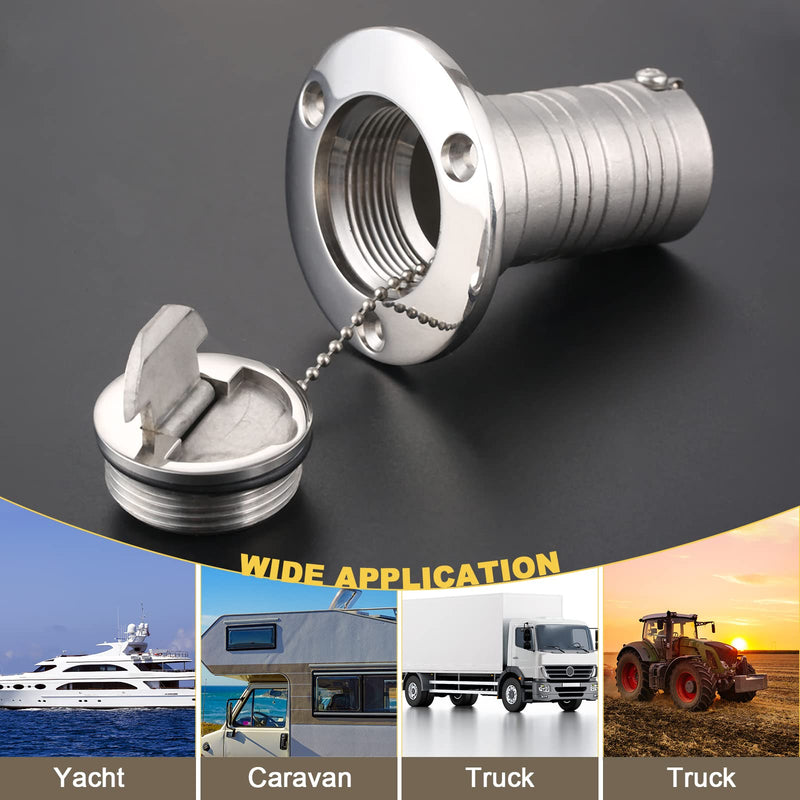Mtsooning Boat Deck Fuel Filler, 1-1/2"(38mm) Steel Marine Gas Fill with Keyless Cap Hardware for Yacht Caravan RV Trucks Tractors and Trailer Fuel/Gas/Water/Waste Tanks