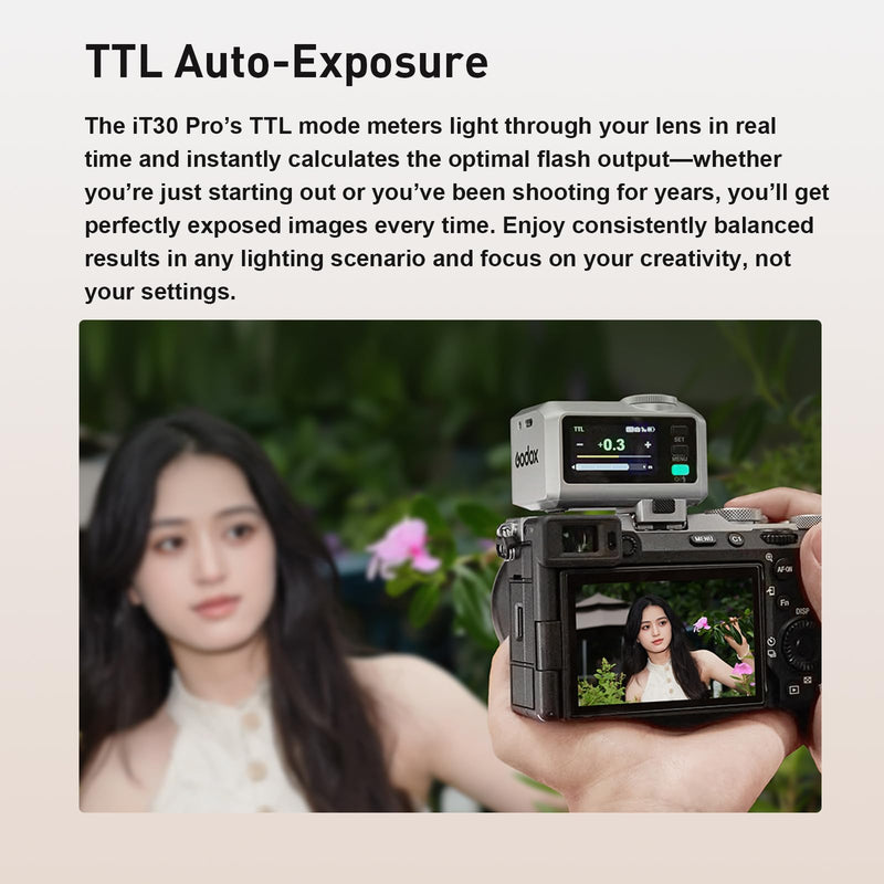 GODOX IT30Pro S TTL Mini Camera Flash with integrated Trigger and Receiver 2.4G System Compatible with Sony Cameras,GN15 ISO100, 1/80000s HSS, 7.4V/900mAh Battery,1.5s Recycle time 560 Flashes(Silver)