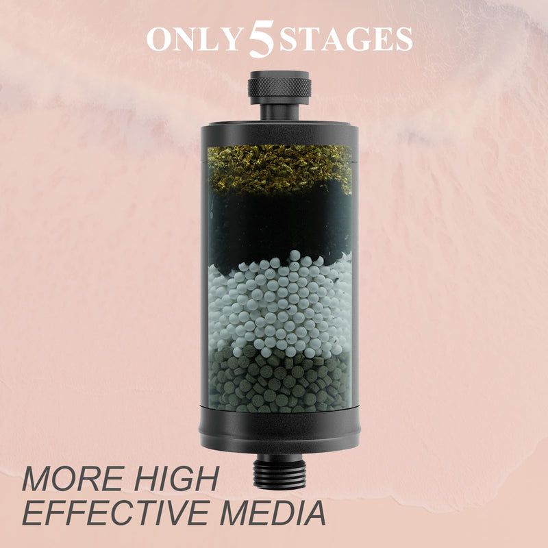 Metal Durable High Flow Shower Filter, 90% dechlorination effect, adsorbs heavy metals, balances the ph level of the water, relieves your skin from dryness, Matte Black Showerhead Filter