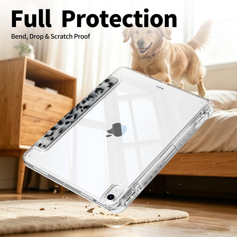 Case for iPad Air 11 Inch M4/M3/M2(2026/2025/2024), iPad Air 5th/4th Generation 2022/2020 10.9" Case, Stable Trifold Stand with Pencil Holder, Shockproof Clear Cover, Grey Leopard