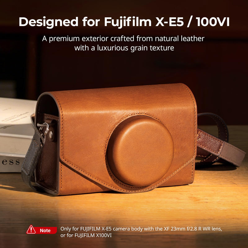 SmallRig Leather Case Bag for FUJIFILM X-E5 / X100VI, for Ricoh GR IV/GR III, Carrying Case with Magnetic Closure, Protective Pouch, Compact Storage Bag, Crossbody Bag, Shoulder Strap, Brown-5986