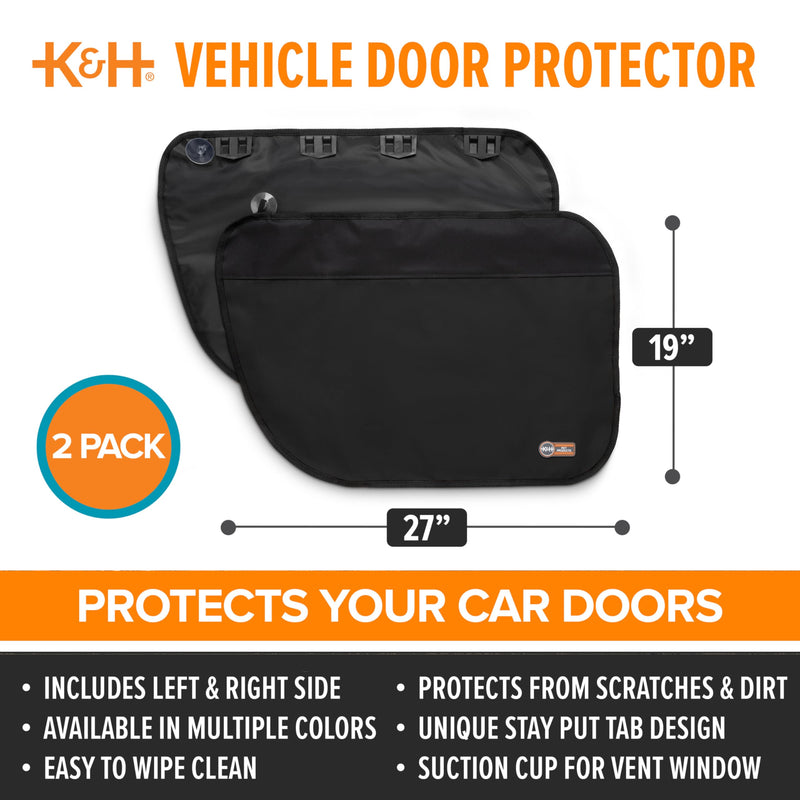 K&H Pet Products Car Door Protector for Dogs, 2 Pack Waterproof Interior Pet Car Door Protector from Dog Scratching, Stay Put Cover Design, Fits Most Vehicles, Washable - 27 x 19in Black Standard 27 X 19 Inches Vehicle Door Protector