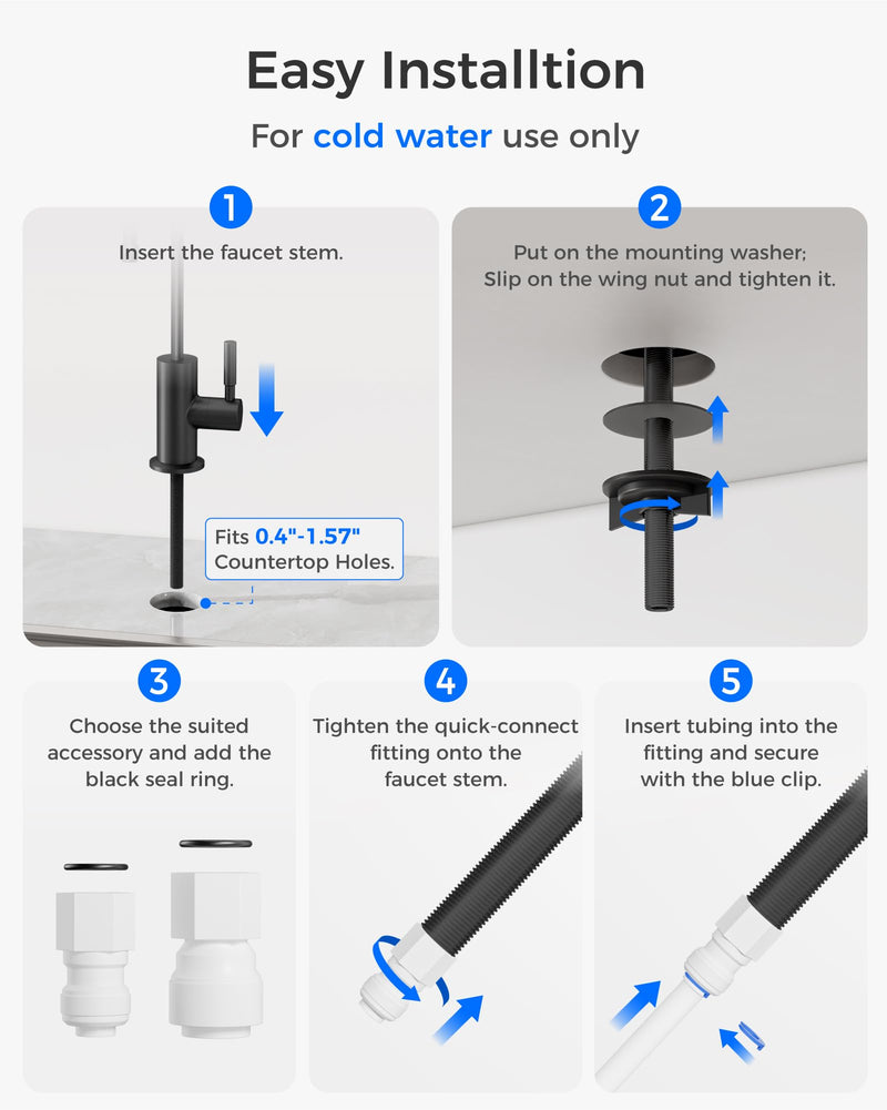 Waterdrop G2FCT-BLK Drinking Water Faucet, Reverse Osmosis Faucet, Water Filter Faucet for Kitchen Bar Sink, Single Handle, Easy to Install, Lead-Free, Stainless Steel, Black