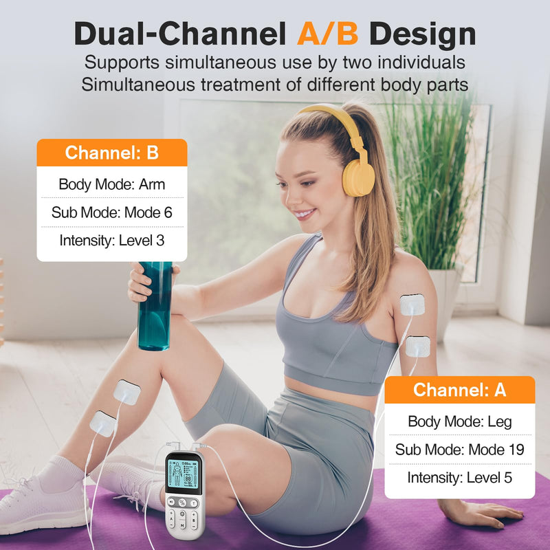 NURSAL TENS Unit Muscle Stimulator for Pain Relief Therapy, 3-in-1 Dual Channel TENS Machine with EVA Travel Case, 24 Modes EMS Muscle Stimulator for Back, Shoulder, Neck, Sciatica