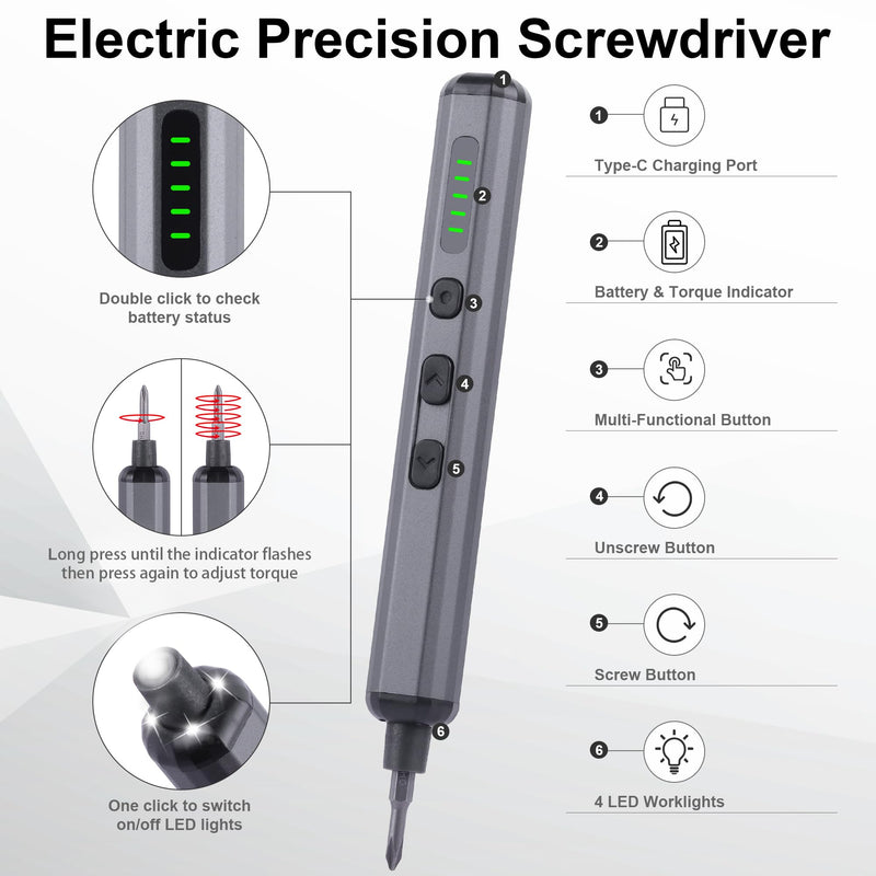 Mini Electric Screwdriver Set, 69 in 1 Small Electric Precision Screwdriver Set - 64 S2 Magnetic Bits, 5 Torque Settings, 4 LED Lights, Mini Electric Screwdriver Repair Kit for Computer Campera Phone