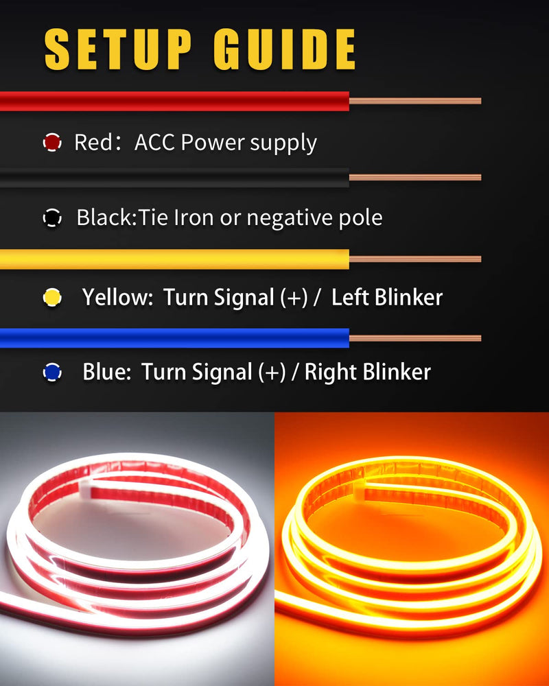 Dynamic Scan Start Up Hood Light Strip Sequential Flowing Turn Signal Lights Flexible DRL Daytime Running Light Car Led Light Strip Exterior,Dual Color Amber White Switchback 12V 70inch (1 Set) White/Amber Switchback 70 inches