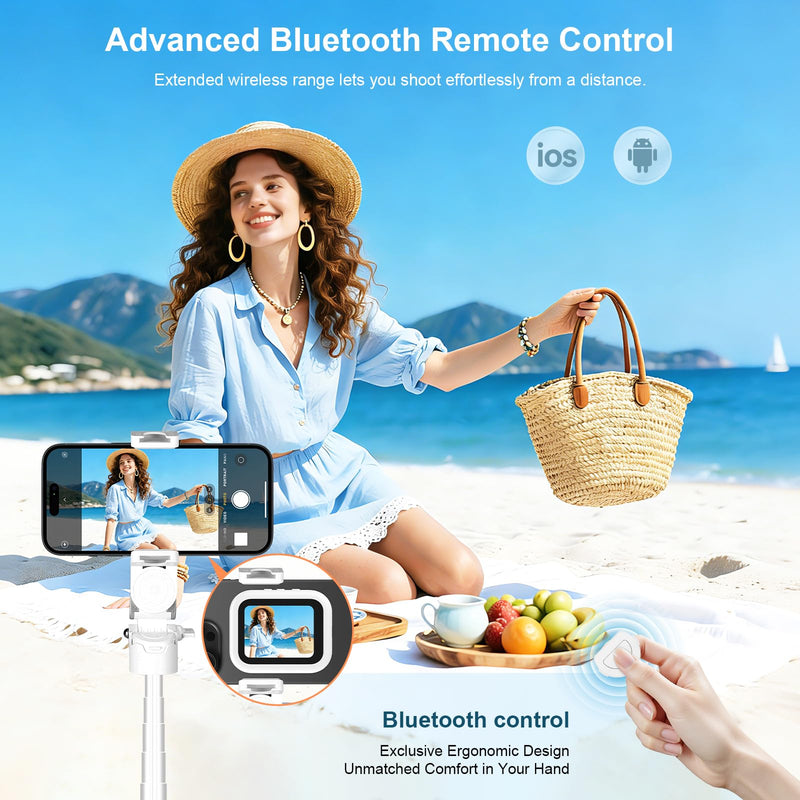 Magnetic Selfie Stick Tripod with Selfie Monitor, Aluminum Phone Holder, 360° Rotatable Stand, Wireless Remote, Portable Vlogging Kit for iPhone & Android
