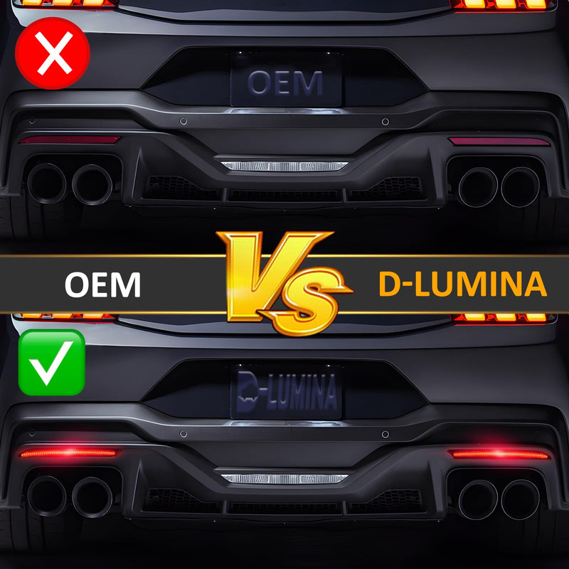 D-Lumina Rear Bumper Reflector Light for Fo-rd Mustang 2018-2025, Red LED Brake Tail Lights Smoked Lens, Pack of 2