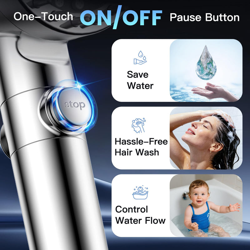 Vatex Filtered Shower Head with Handheld, High Pressure 4 Spray Showerhead with ON/OFF Switch, Shower Heads with 3 Filters for Hard Water Remove Chlorine, Reduce Dry Itchy Skin Chrome
