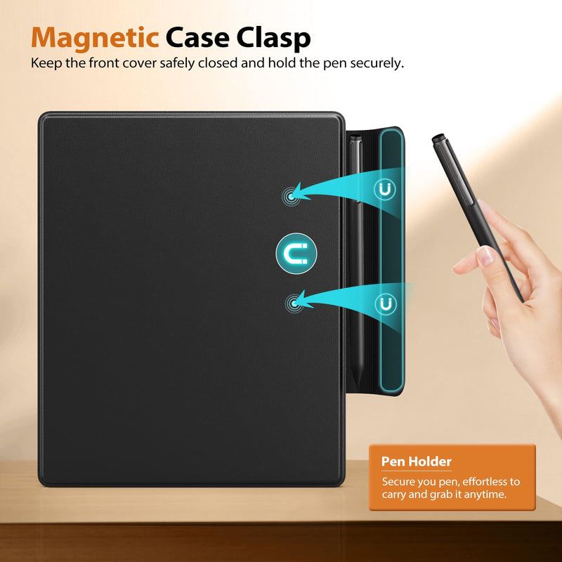 TiMOVO Case Fit for Remarkable Paper Pure 10.3'' 2026 with Clasp, Black | Slim Lightweight Hard Back Shell Folio Cover with Magnetic Clasp Design to Hold The Pen, Support Auto Wake Sleep A-Black