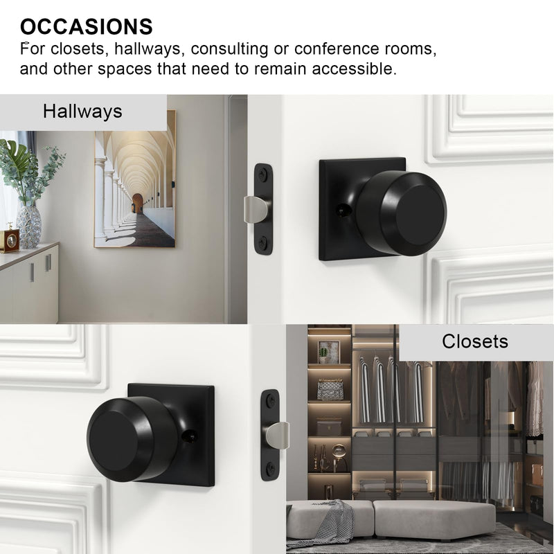 Goldenwarm Matte Black Closet Door Knobs, Passage Door Knobs, Black Door Knob Interior No Lock for Closet Hallway 1 Pack