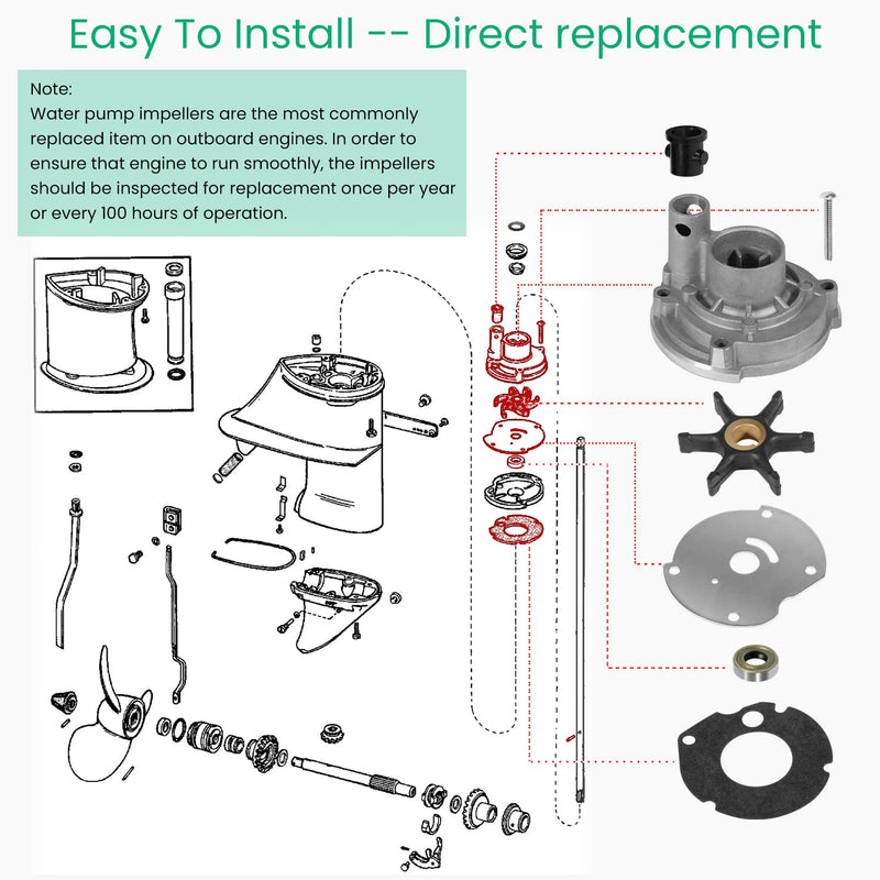 382296 Water Pump Kit Impeller Rebuild Kit For Johnson Evinrude 9.5hp 1964-1973, 10hp 1958-1963