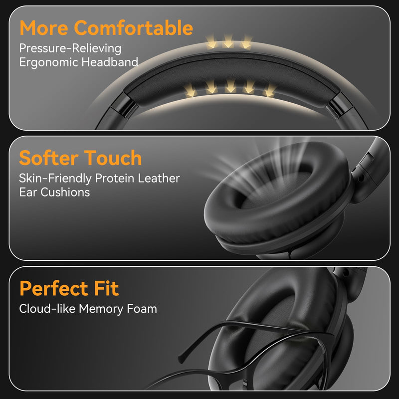 KVIDIO Wired Headphones with Microphone, Over Ear Lightweight Foldable 3.5mm Plug in Corded Headphones Wired with Volume Control, 4.9ft Tangle-Free Cord for Tablet Laptop MP3/4 School Travel Black