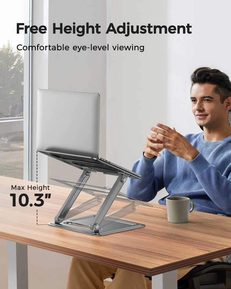 LORYERGO Adjustable Laptop Stand, Portable for 17.3inch Laptops, Holds Up to 17.6lbs, Ergonomic Posture & Heat Dissipation - Gray Grey
